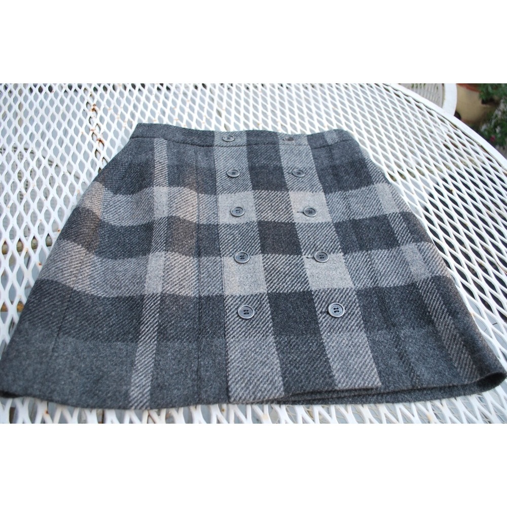 NWOT $695 Burberry London Gray Nova Check Plaid Wool Mini Skirt US-8 UK-10 small